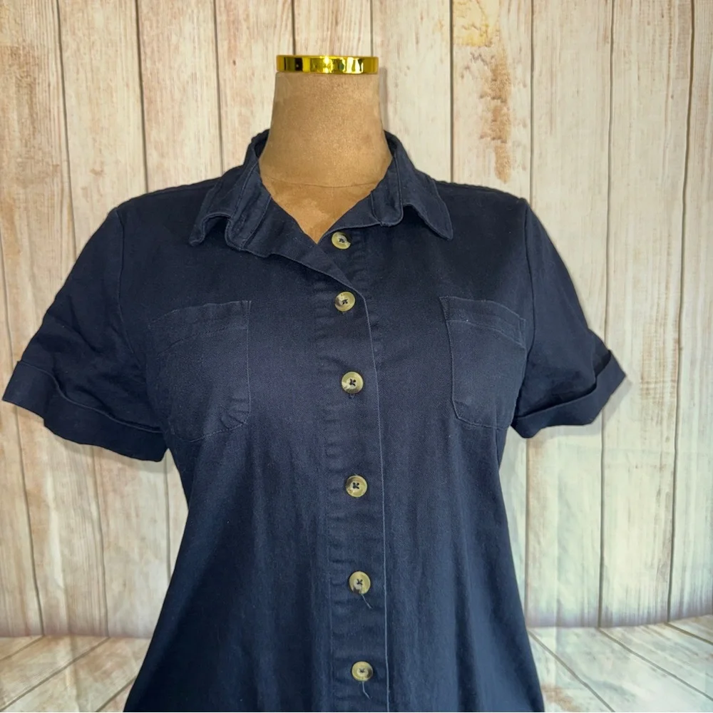 CHADWICKS Vintage Button Front Shirt Dress, Cotton, Safari Navy Sz 16 90s - Picture 2 of 12